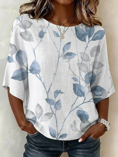 

Women Floral Crew Neck Half Sleeve Blouse Printing Vintage Daily Summer Top, White, Blouses