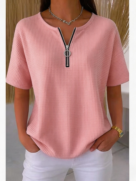 

Hoodie Short Sleeve Plain Regular Loose Blouse For Women, Pink, T-shirts