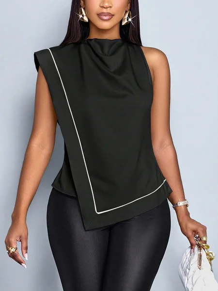 

Urban Color Block Asymmetric Blouse, Black-white, Blouses and Shirts