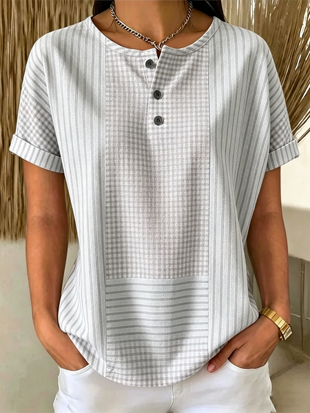 

Vintage Striped Short Sleeve T-shirt, Light gray, T-shirts