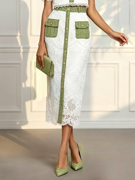 

Urban Split Joint Color Block Midi Skirt, Green, Skirts