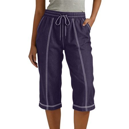 

Women Plain Capris Pants Vintage Summer Trousers, Purple, Shorts