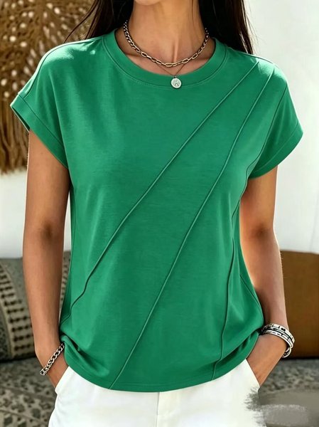 

Casual Plain Crew Neck Short Sleeve T-shirt, Green, T-shirts