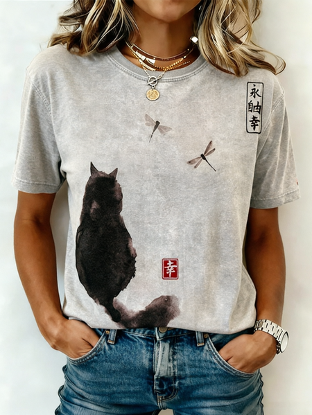 

Casual Animal Picture Crew Neck Short Sleeve T-shirt, As picture, T-shirts