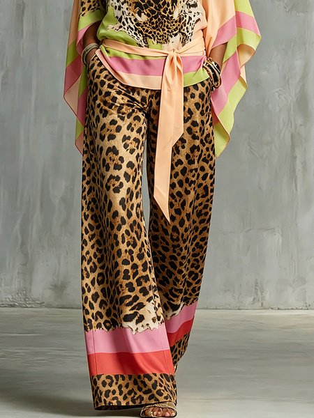 

Elegant Leopard Printing Wide Leg Pants, As picture, Pants