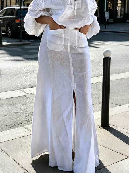 Cotton Casual Printing Plain Maxi Skirt