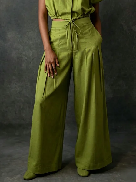 Cotton Urban Plain Wide Leg Pants