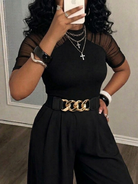 

Urban Plain Split Joint Crew Neck T-shirt, Black, Tees