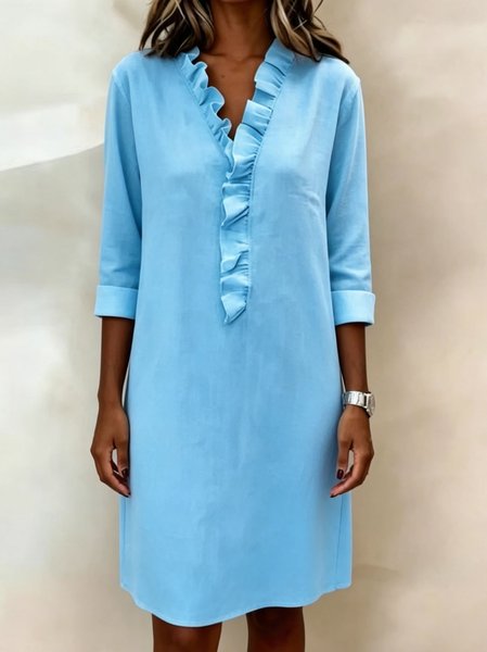 Women Plain Summer Dress V Neck Half Sleeve Fit & Flare Dress A-Line Dress