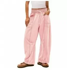 

Women Multicolor Block Long Pants Vintage Spring/Fall Trousers, Pink, Pants