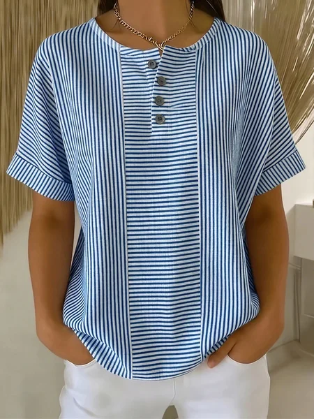 

Vintage Striped Short Sleeve T-shirt, Dark_blue, T-shirts