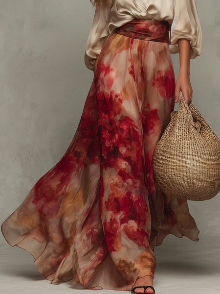 Elegant Printing Floral Maxi Skirt