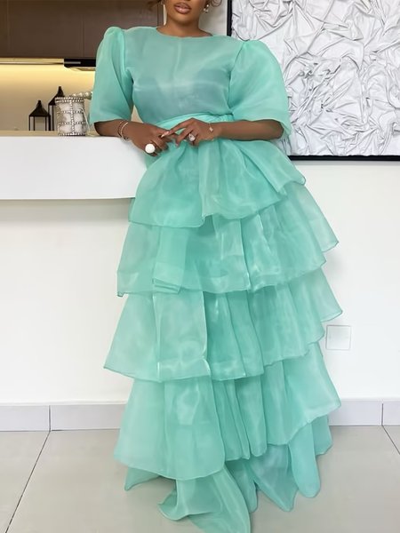 

Elegant Plain Folds Crew Neck Maxi Dress, Mint, Cocktail Dresses