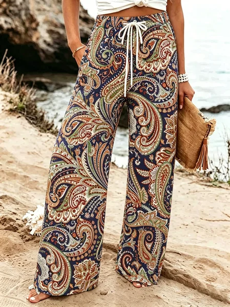 

Women Paisley Long Pants Vintage Spring/Fall Trousers, As picture, Pants