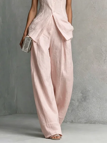 Casual Solid High Waisted H-Line Trousers