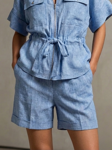 

Urban Plain Straight Pants Shorts, Blue, Shorts