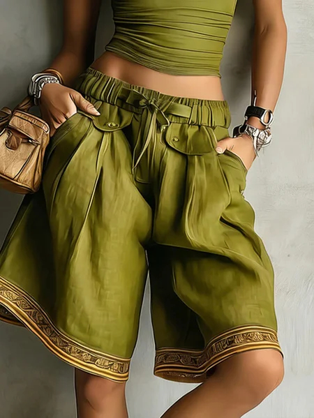 Plus Size Cotton Casual Ethnic Shorts