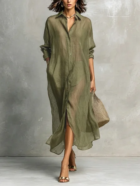 Cotton And Linen Casual Plain Distressing Shirt Collar Shirt