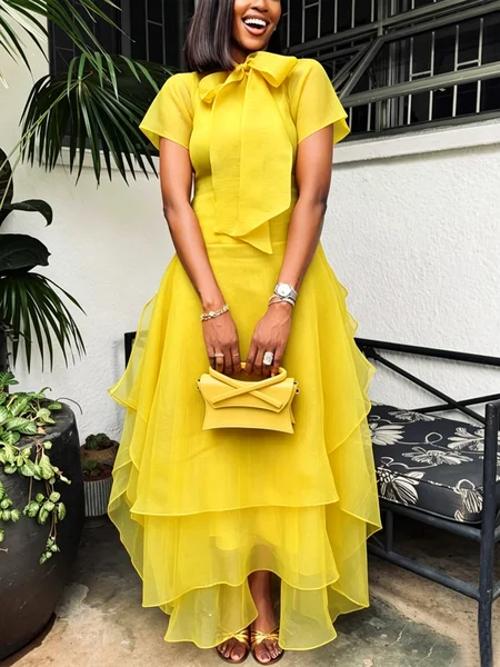 Elegant Plain Folds Maxi Dress