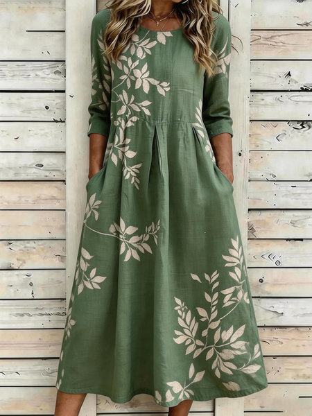 Women Leaf Summer Dress Half Sleeve A-Line Dress
