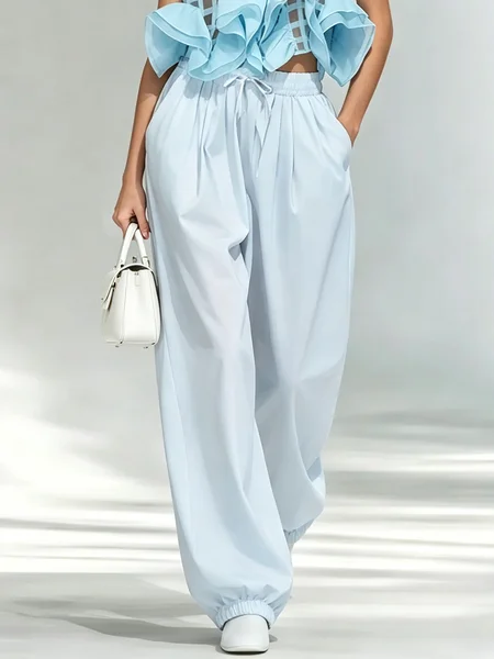 

Casual Plain Fashion Pants, Blue, Pants
