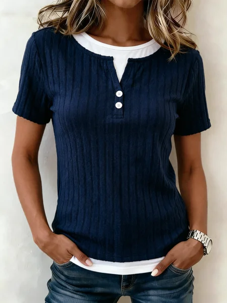 

Vintage Contrast Stitching Short Sleeve T-shirt, Navyblue, T-shirts