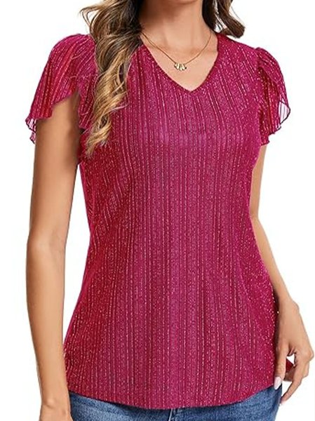 Elegant Plain V Neck Short Sleeve T-shirt