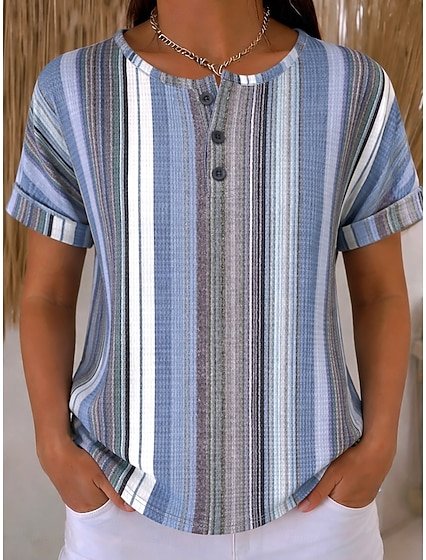 

Vintage Striped Short Sleeve T-shirt, Blue, T-shirts