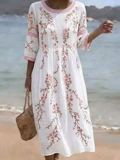 

Women 3D Printing Summer Dress Half Sleeve A-Line Dress, White, Dresses