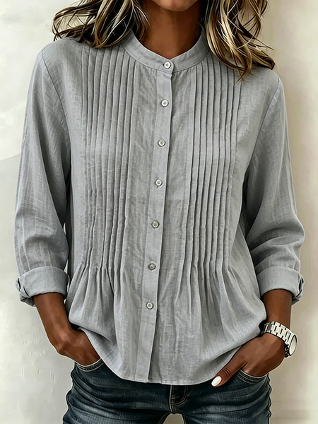 

Women Plain Long Sleeve Shirt Ruched Vintage Daily Spring/Fall Top, Gray, Blouses
