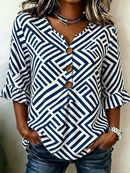 V Neck Half Sleeve Geometric Regular Regular Fit Blouse For Women