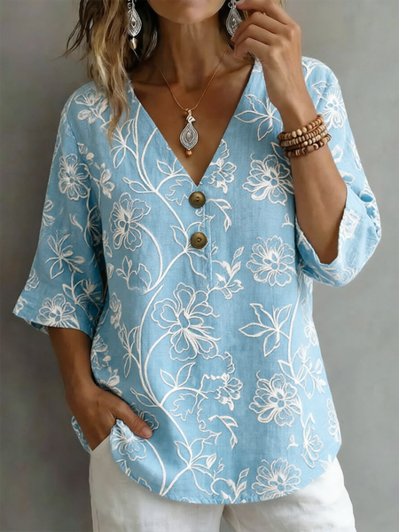Half Sleeve Floral Regular Loose Shirt For Women