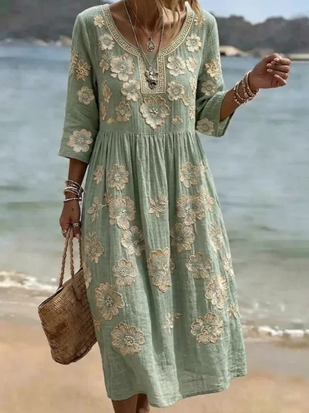 

Women 3D Printing Summer Dress Half Sleeve A-Line Dress, Green, Dresses