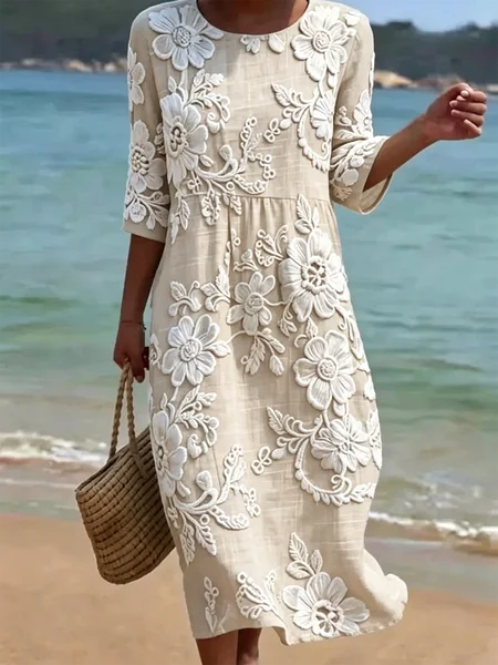Women Floral Summer Dress Half Sleeve A-Line Dress