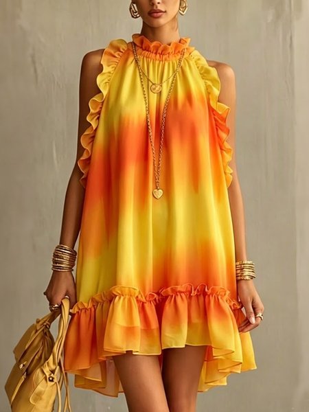 Urban Ombre Printing Mock Neck Mini Dress