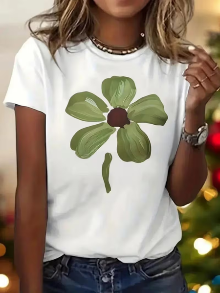 

Women Floral Short Sleeve Tee T-shirt Crew Neck Printing Casual Graphic Tee Summer Top, White, T-Shirts