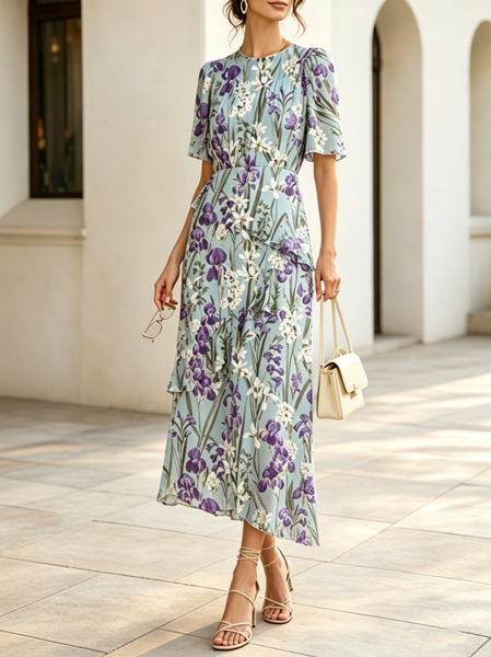 Regular Fit Elegant Floral Dress With No