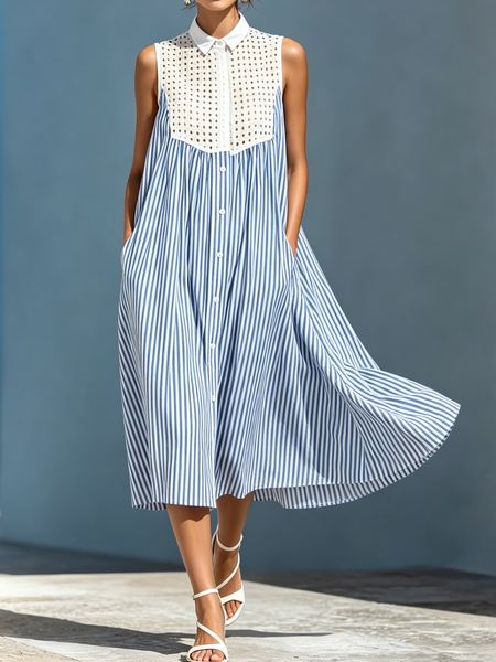 Urban Color Block Shirt Collar Midi Dress