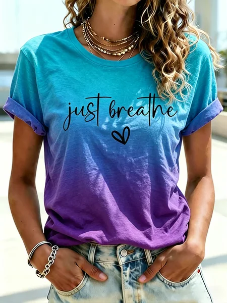 

Casual Text Letters Crew Neck Short Sleeve T-shirt, Purple, T-shirts
