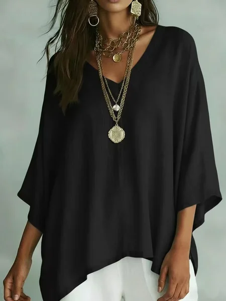 Casual Plain V Neck Half Sleeve T-shirt