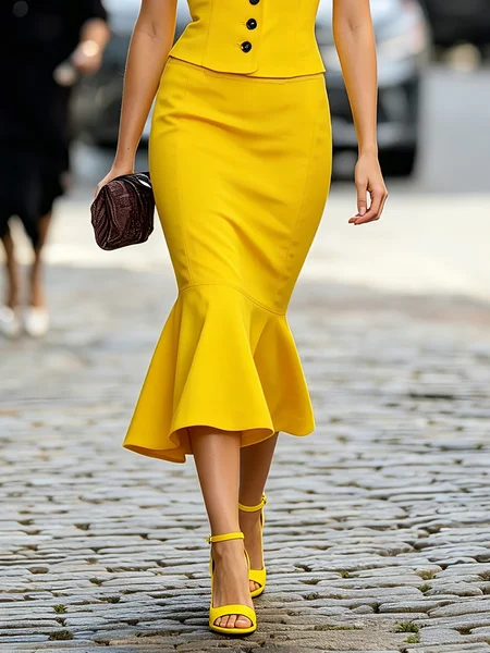 Urban Buttoned Plain Midi Skirt