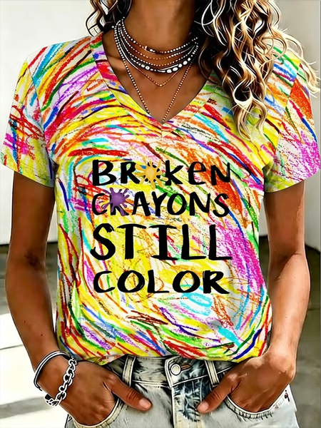 

Casual Color Block Crew Neck Short Sleeve T-shirt, Yellow, T-shirts