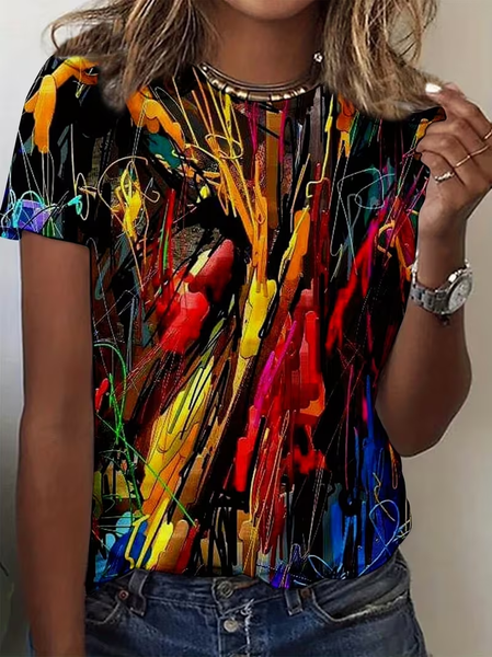 

Women Abstract Short Sleeve Tee T-shirt Crew Neck Printing Casual Graphic Tee Summer Top, As picture, T-Shirts