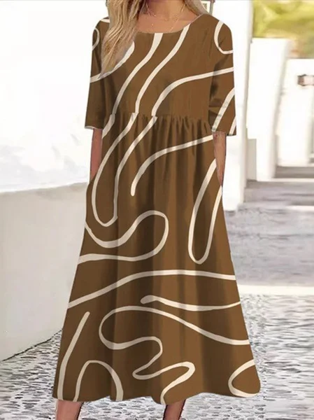 Women Abstract Graphic Summer Dress Crew Neck Short Sleeve Fit & Flare Dress A-Line Dress