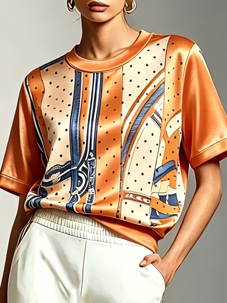 Urban Abstract Graphic Printing Blouse, Orange, Blouses and Shirts