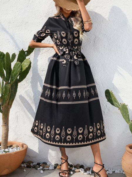 

Women Geometric Summer Printing Dress Crew Neck Short Sleeve Shirt Dress A-Line Dress, Black, Dresses