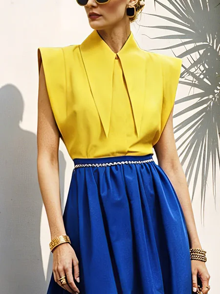 

Cotton Casual Plain Buttoned Shirt Collar Shirt, Yellow, Blouses and Shirts