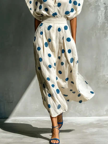 Casual Polka Dots Maxi Skirt