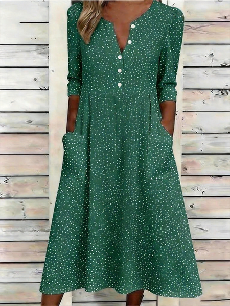 

Women Abstract Polka Dots Summer Dress Half Open Collar Half Sleeve A-Line Dress, Green, Dresses
