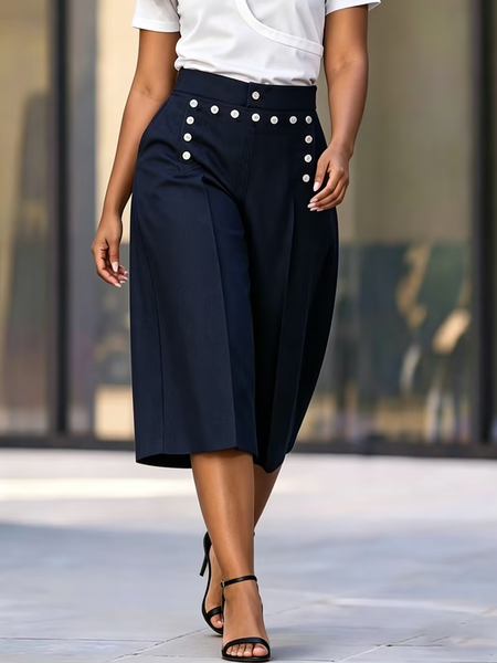 Urban Plain Buttoned Straight Pants
